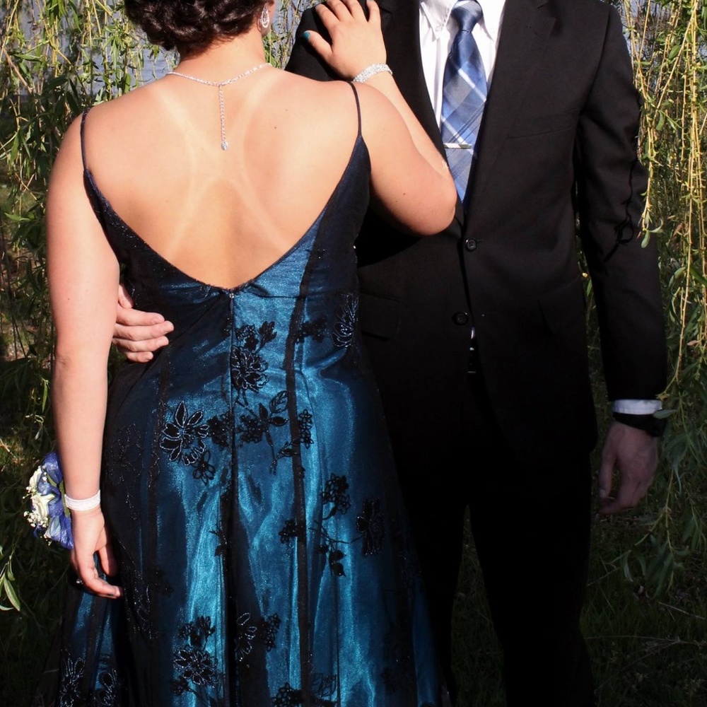 ONYX Nite Ombre Teal Blue Black Flower Prom Dress